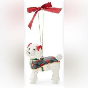 Spode French Poodle Ornament Christmas Dog decoration holiday festive red bow